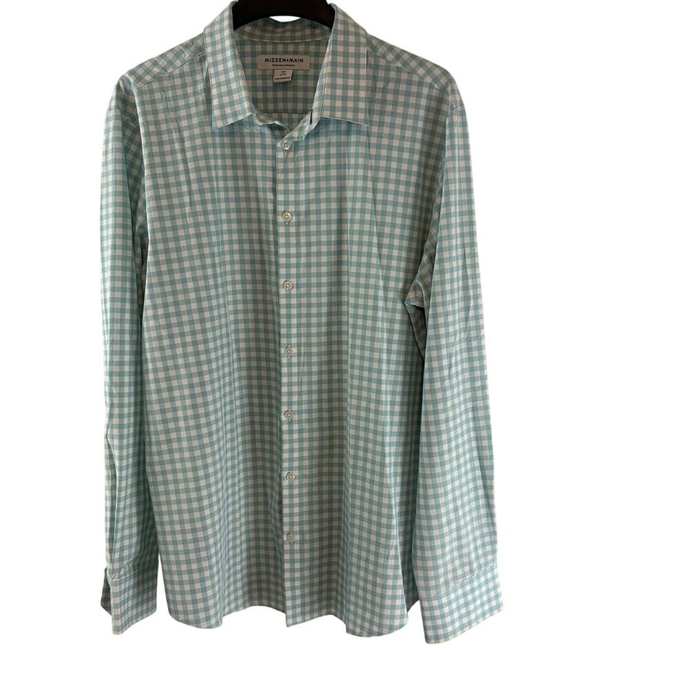 Mizzen + Main Shirt  XXL Mens Trim No Tuck Blue Plaid Performance Button Down